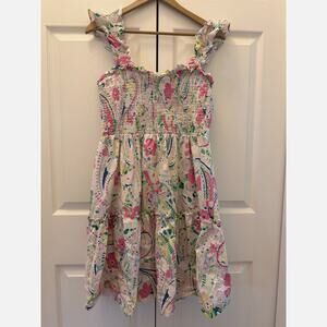 crown and ivy pink and green dress Crown & Ivy Green White Pink Greek Key Point Sleeve Mini Dress 8P Petite Medium